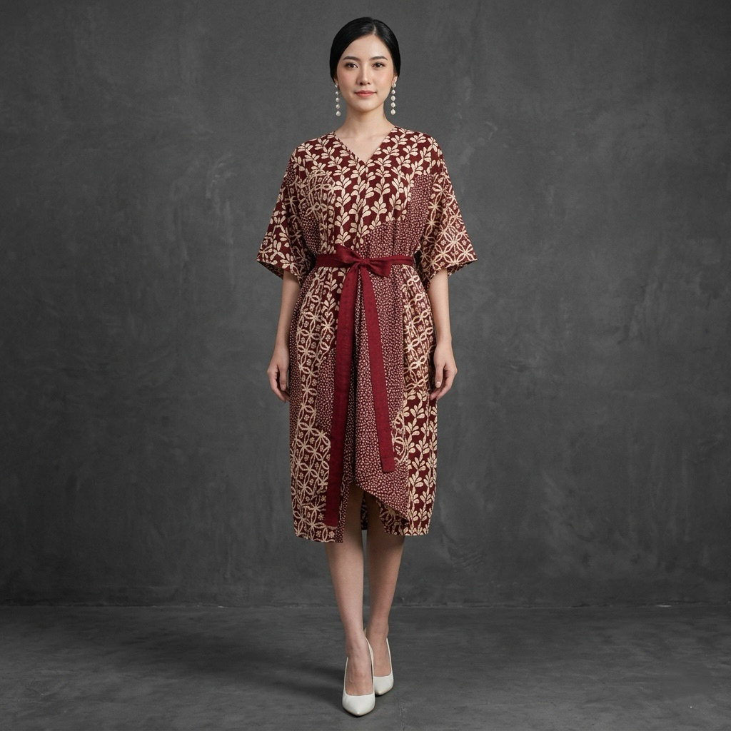 AIRA BATIK  - Cassandra Midi Dress Kaftan Ikat