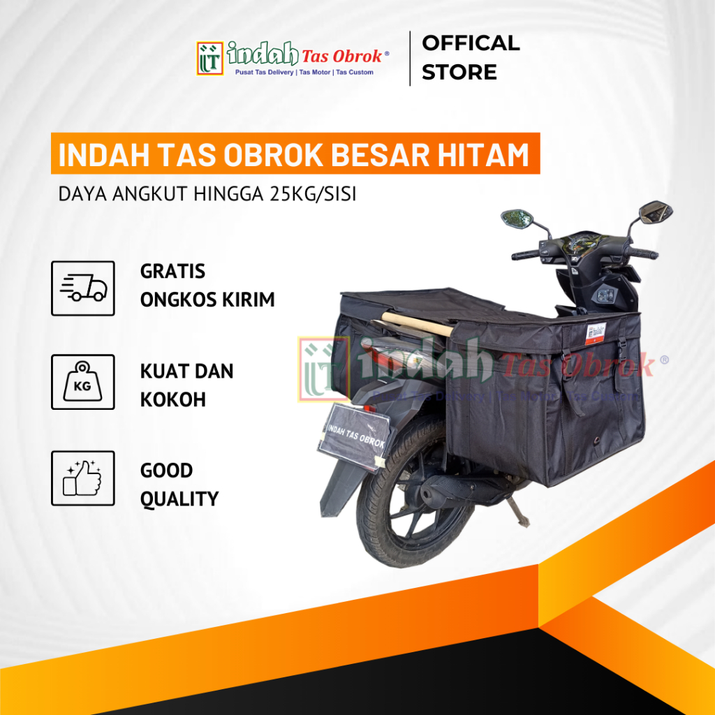 INDAH Tas Obrok - Tas Motor Kurir Besar Hitam Tas Delivery Paket Tas Obrok Besar Hitam