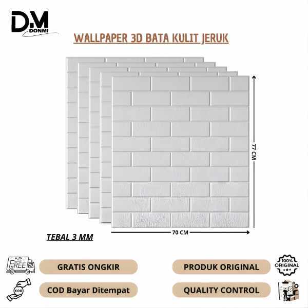 Donmi - WALLPAPER DINDING 3D FOAM BATA KULIT JERUK 70 x 77 CM (TEBAL 3 MM) FOAM BATA PUTIH BERTEKSTU