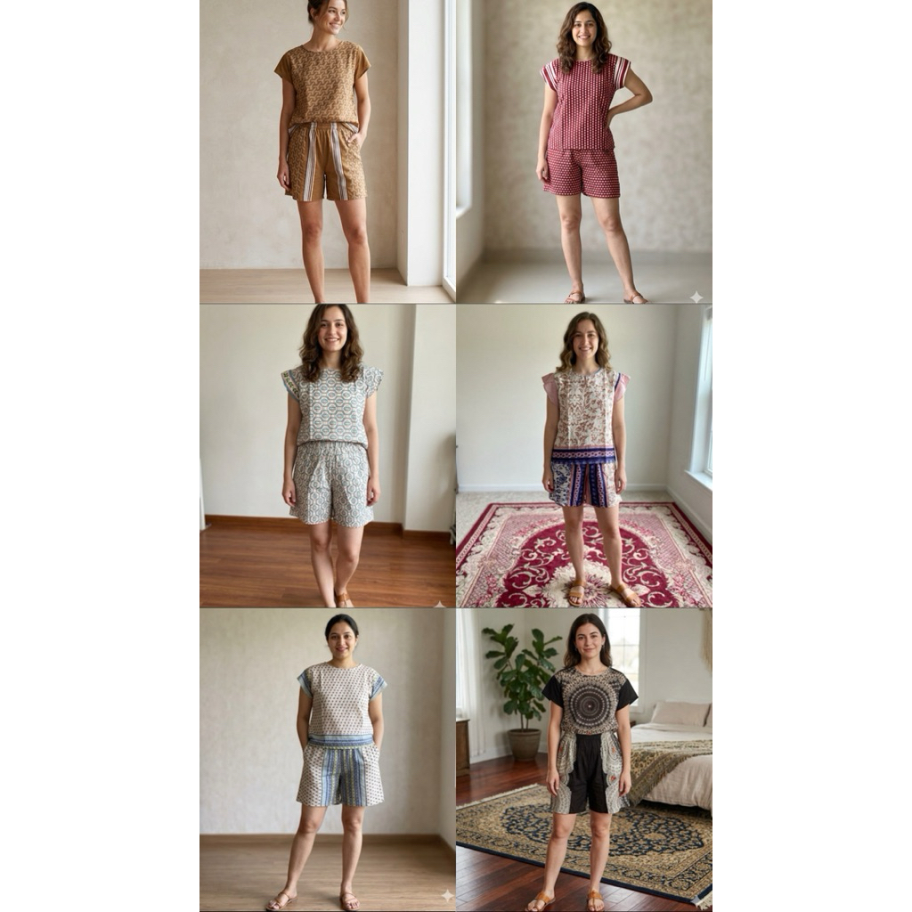 Baju Setelan Wanita Pendek Sehari Hari Adem Bahan Rayon Korea dengan Desain Pola Unik dan Nyaman