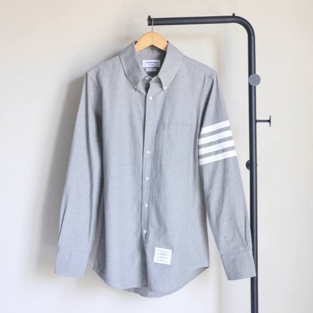 Thom Browne 4 bar flannel long sleeve shirt in grey