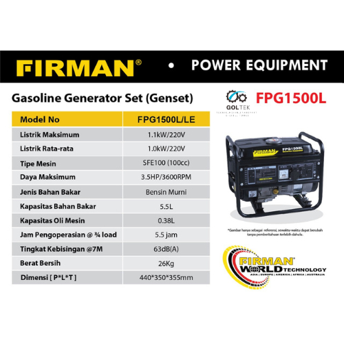 Firman Genset Bensin FPG1500L | Gasoline Generator