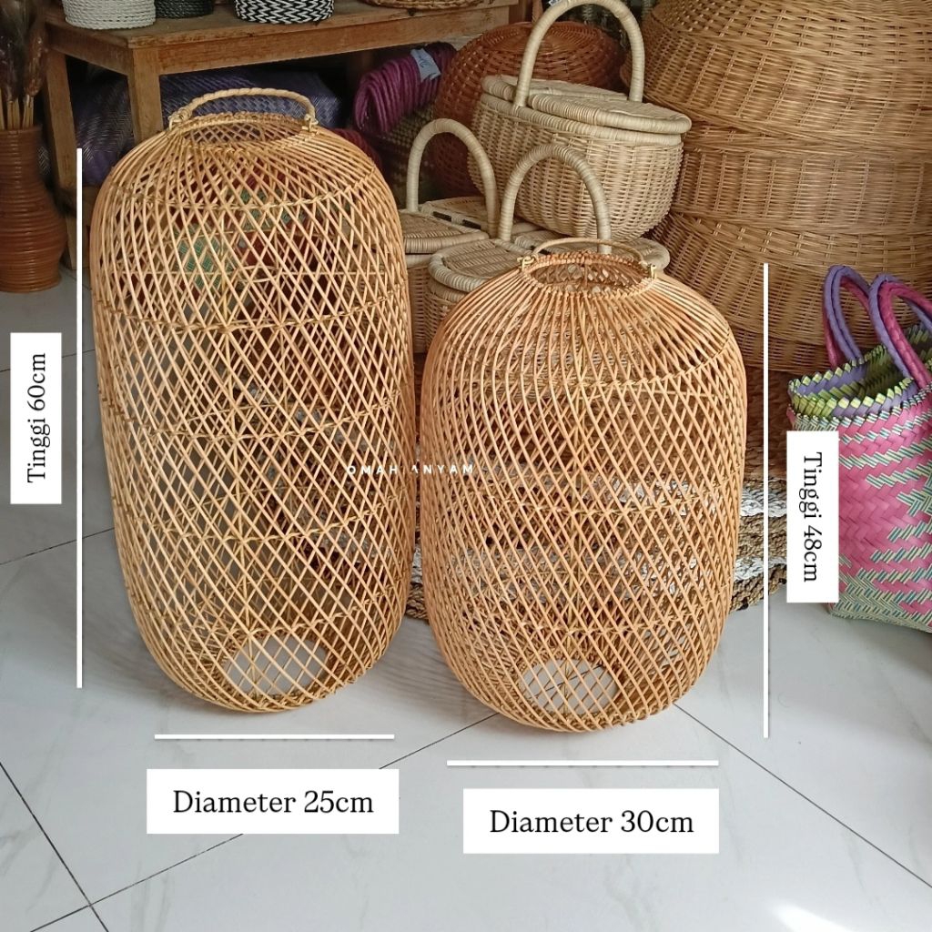 kap lampu gantung rotan | kap lampu gantung rotan vintage rustic aesthetic hias cafe restaurant