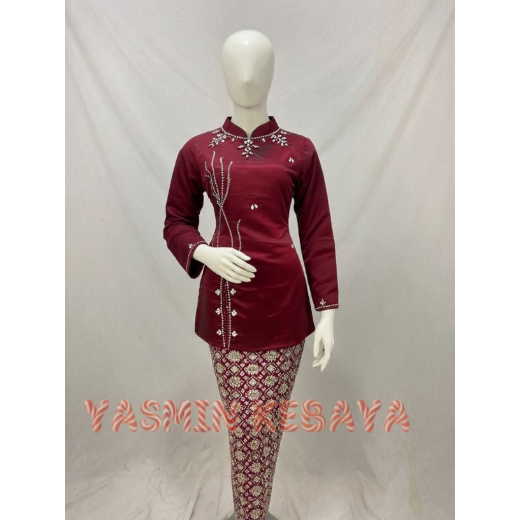 Model Terbaru Satu Set Baju Kurung Wanita bahan Saten Bridal Combinasi Payet Mutiara Free Hijab/Stel