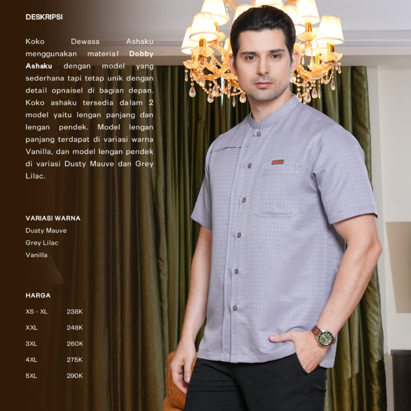 Big Disc Koko Dewasa Ashaku Dobby Lengan Pendek Warna Dusty Mauve Grey Lilac Kancing Depan