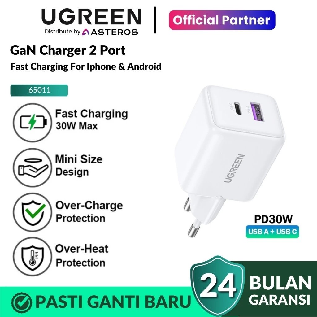 UGREEN Charger Dual Port USB + Type C Fast Charging 30W 45W 65015 65016 65014 65017 65057 65058 6515