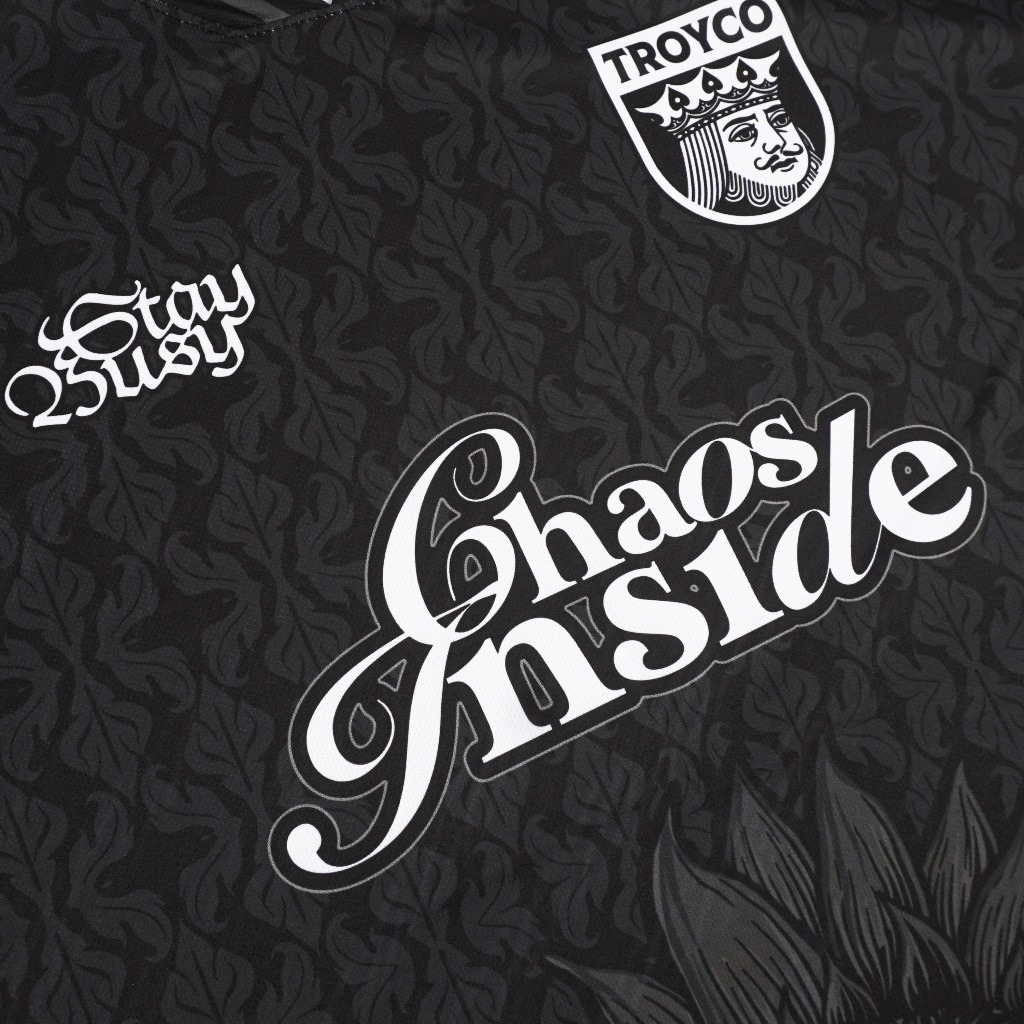 Troy Company Jersey Black Grey Flora Chaos Inside - Jersey Hitam Abu Klasik V-Neck JSM 3583