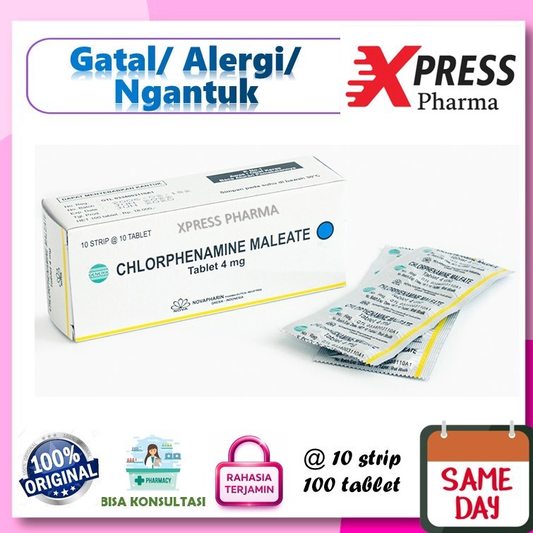 XPRESS  Chlorphenamine Maleate Nova DUS ctm  4mg 4 mg Tablet Box Dos Obat Alergi Gatal Ngantuk Tidur