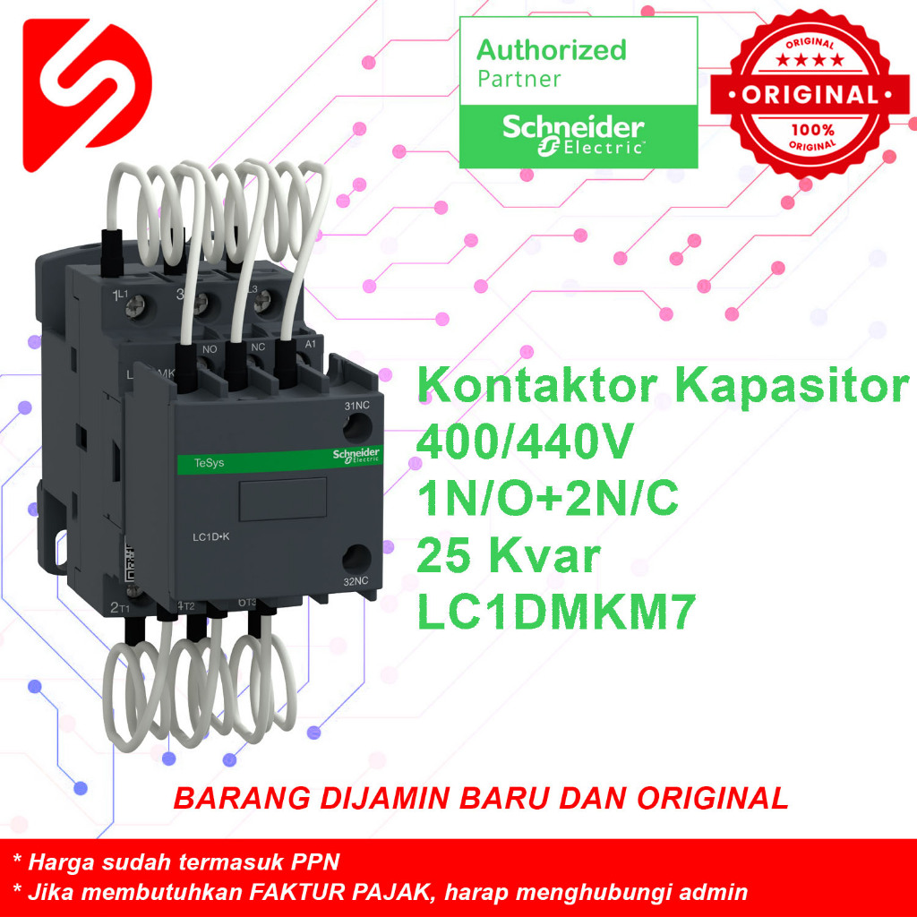 Kontaktor Kapasitor LC1DMKM7 400/440V 25Kvar Original Schneider