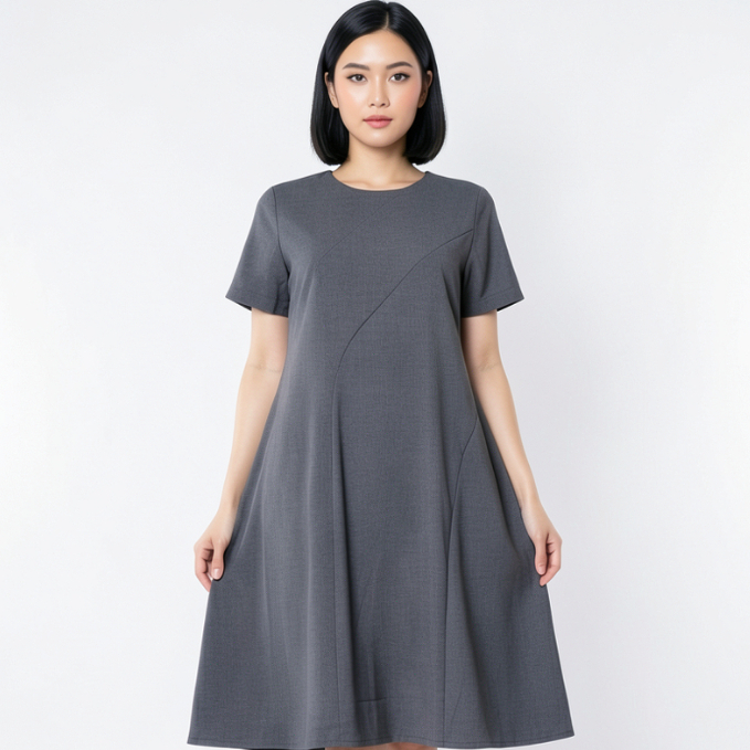 Eprise Dress Lengan Pendek - FP736A GREY | Dress Terusan Wanita Casual