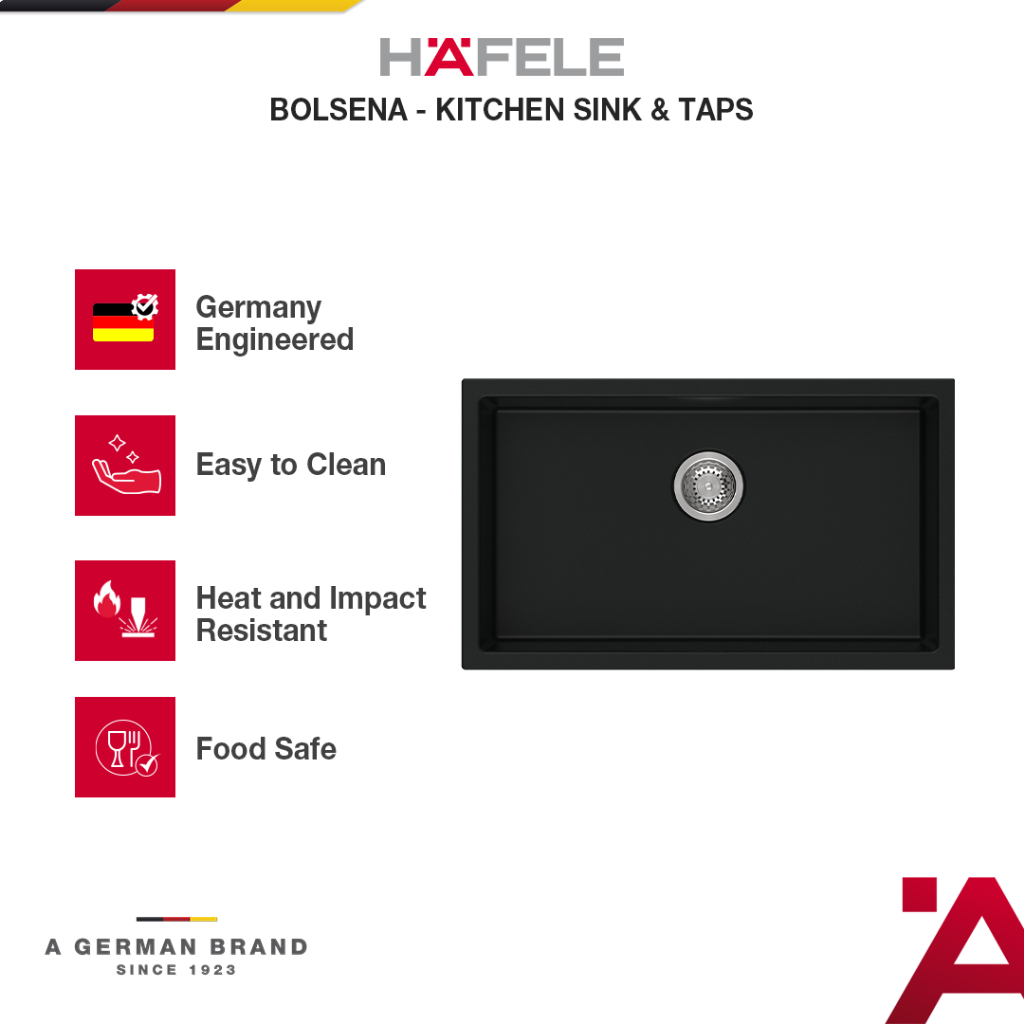 [NEW LAUNCH] Hafele Kitchen Granite Sink Bolsena Bak Cuci Piring Dapur 1 Bowl - Granit Quartz Tahan 