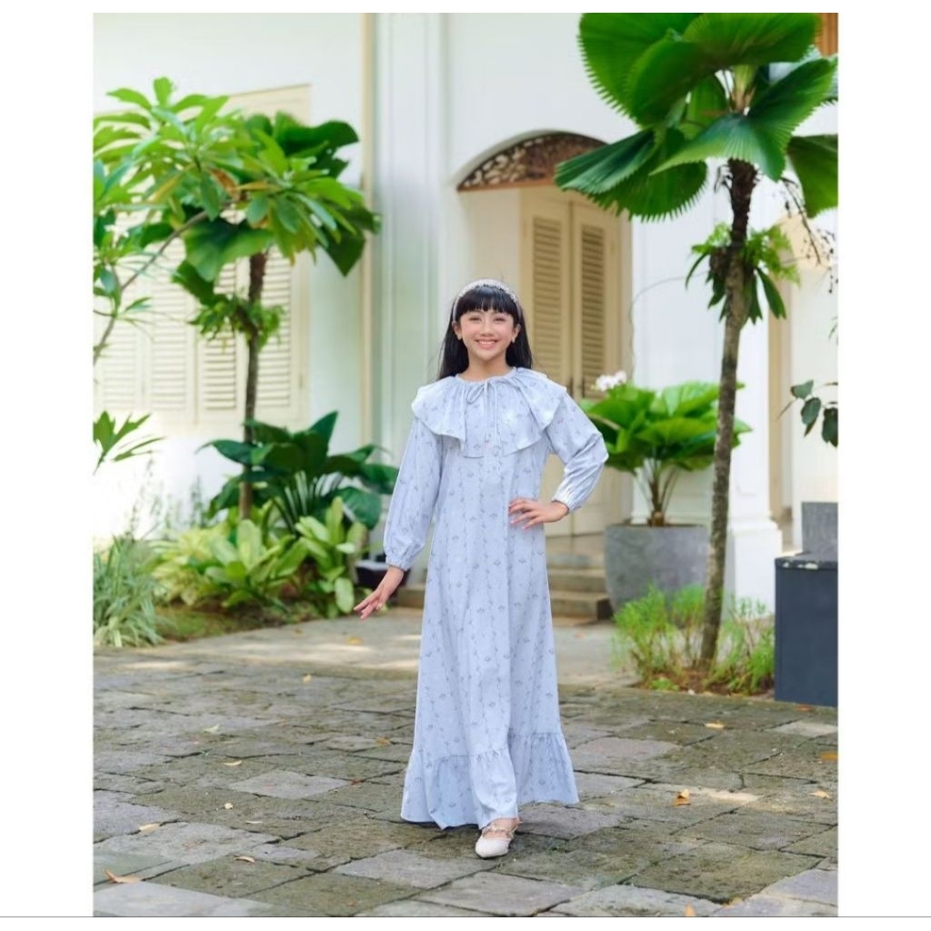 DRESS/GAMIS ANAK SHANARA BY KHEVA  MAUZA - BLUE CLOUD - SIZE L