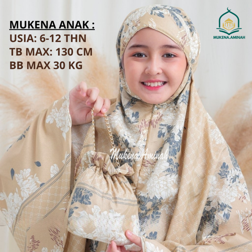 MUKENA.AMINAH MUKENA ANAK  AZURA HASYA 2IN1 RESLETING TRAVEL KATUN MOTIF