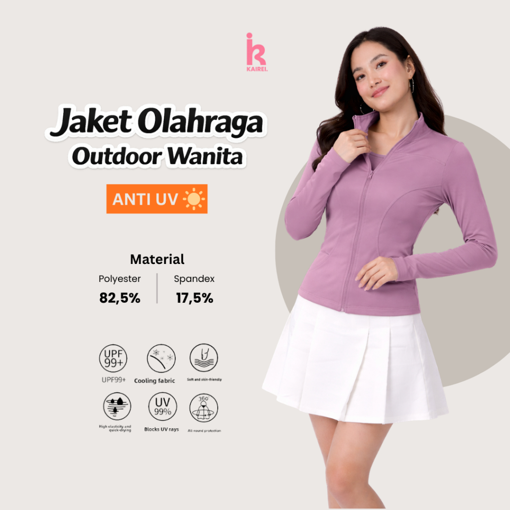 KAIREI Jaket Olahraga Anti UV Baju Olahraga Outdoor Wanita / Jaket Training Breathable Stylish Ringa