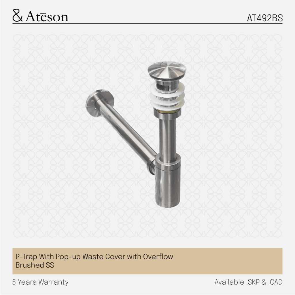 ATESON P-Trap with Pop-up Waste Cover with Overflow
