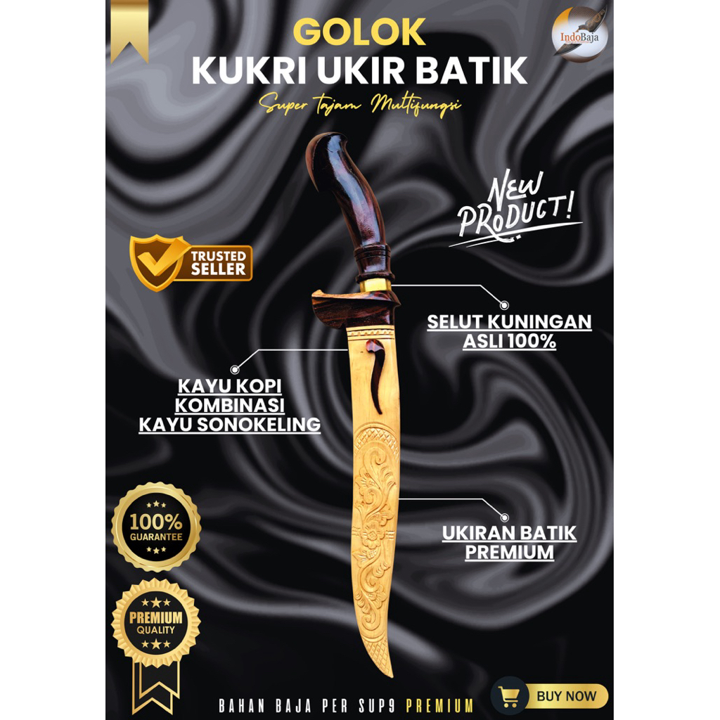 [INDOBAJA] GOLOK SEMBELIH KUKRI UKIR BATIK GOLOK BAJA PER SUP9 PREMIUM ASLI ORIGINAL SUPER TAJAM