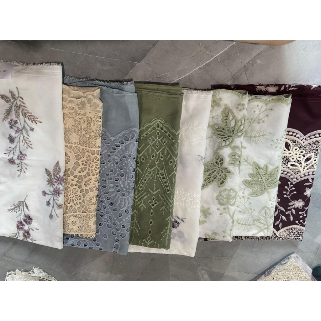 Kain potongan pendek katun linen bordir bolong