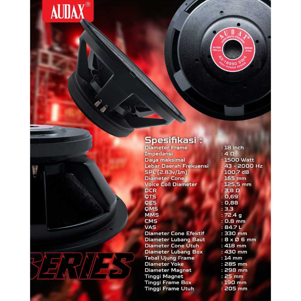 speaker subwofer balap AUDAX AX18990 / AX 18990 SW4 / AX18990SW4