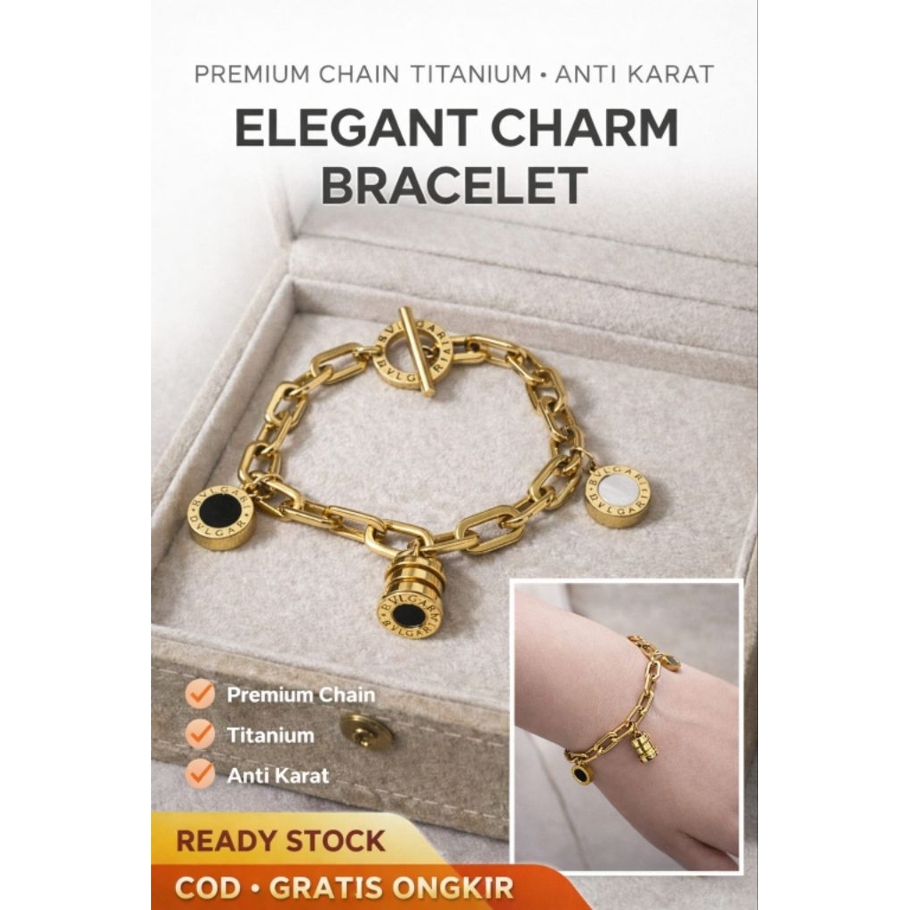 Gelang Fashion Wanita Titanium Premium Rantai Tebal Hitam Putih Model Tiffany Co Gelang Antikarat St