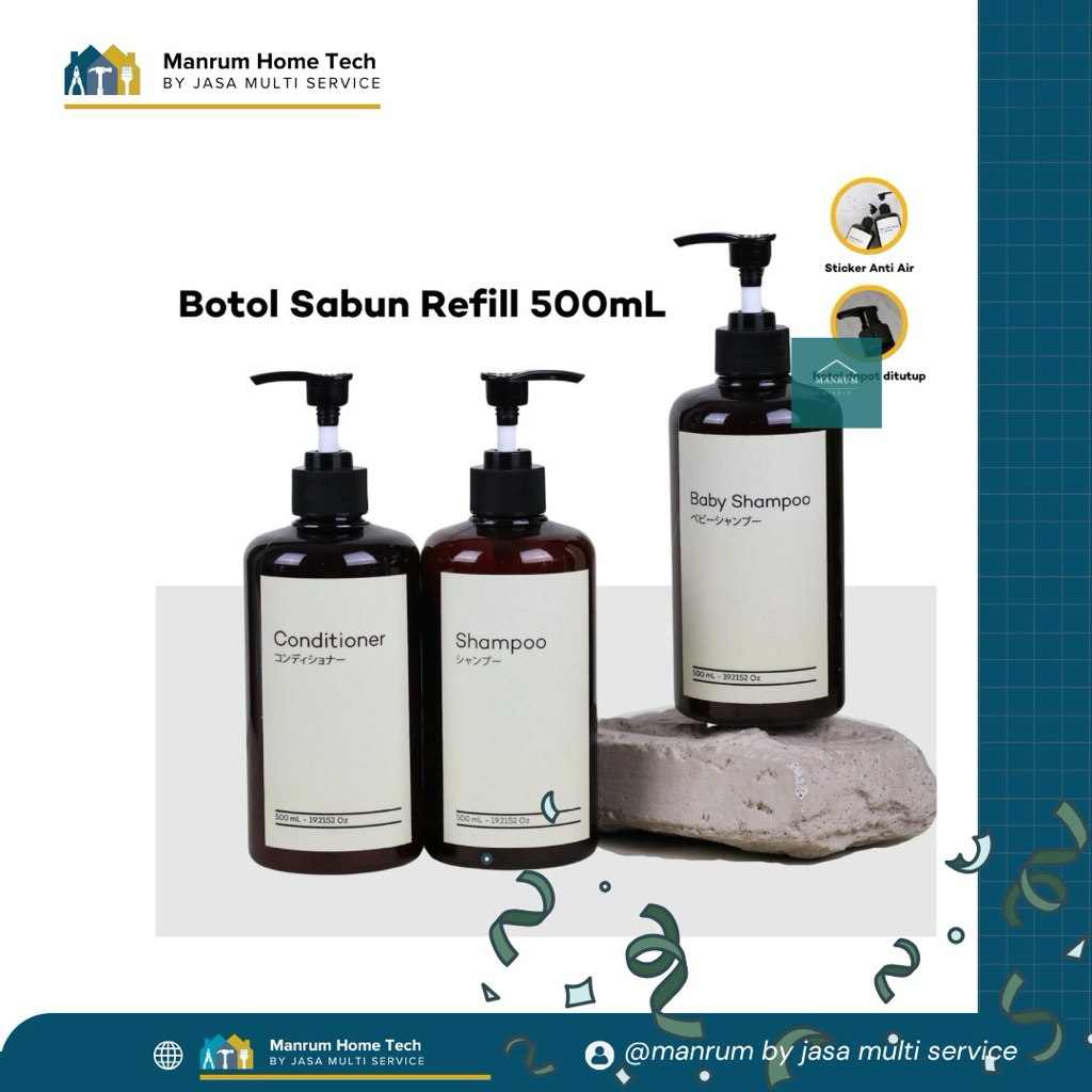 Botol Refil Sabun Cair 500 ml Minimalis Estetika Botol Sabun Pump Plastik