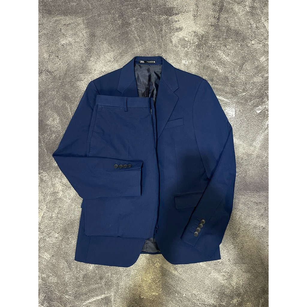 zara man stelan jas biru set up jas suits set s