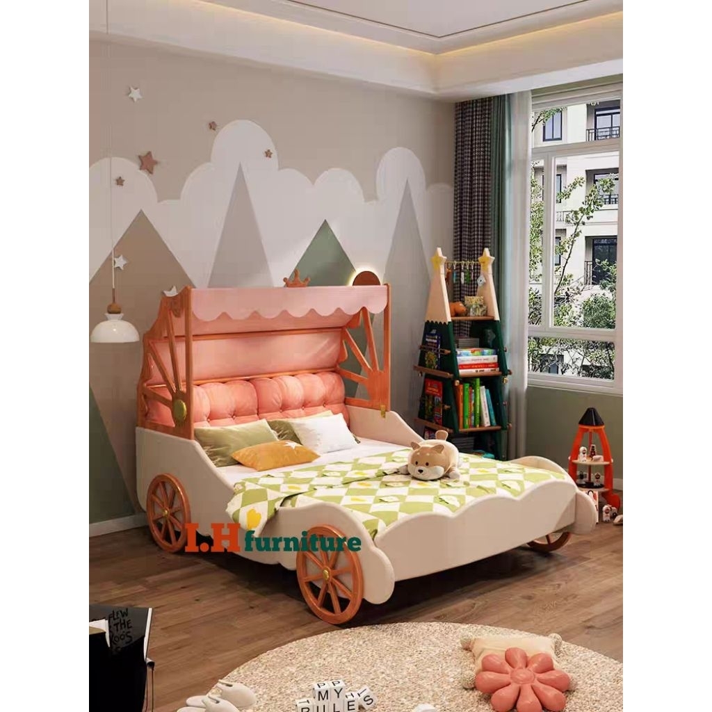 Ranjang singel anak mobil model terbaru , tempat tidur anak singel terbaru murah kayu mahoni