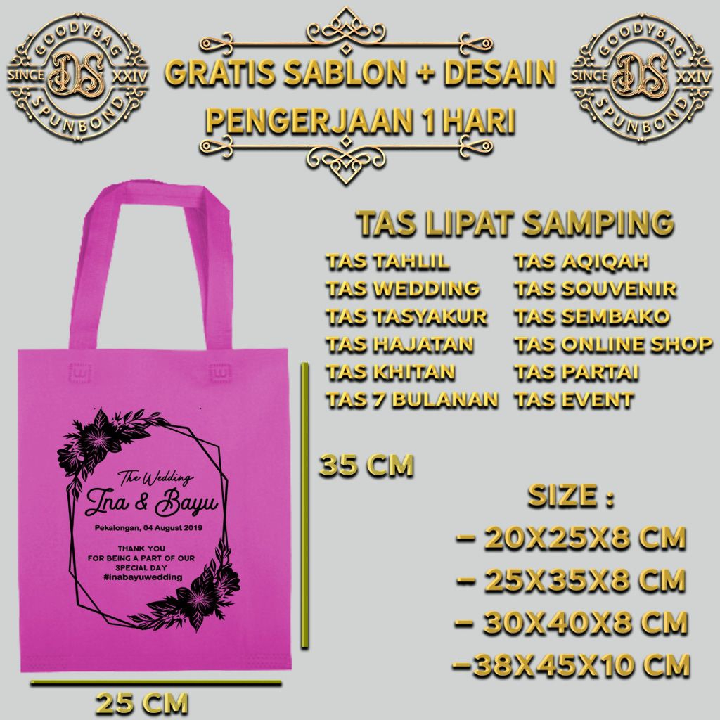 goody bag / tas spunbond / spunbond 25x35x8 cm / tas wedding / pernikahan /  hajatan /  godiebag / g