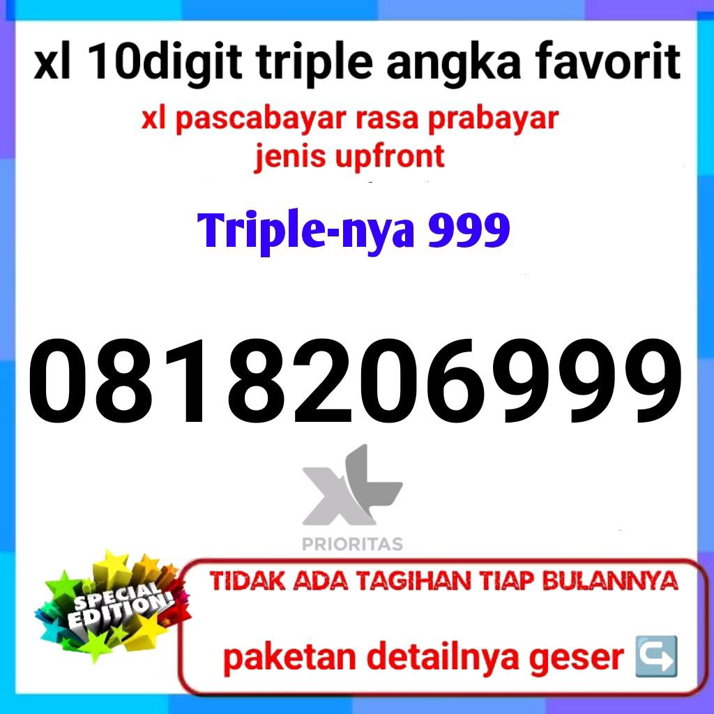 XL 10 DIGIT 999 TRIPLE 999 PASCA RASA PRABAYAR