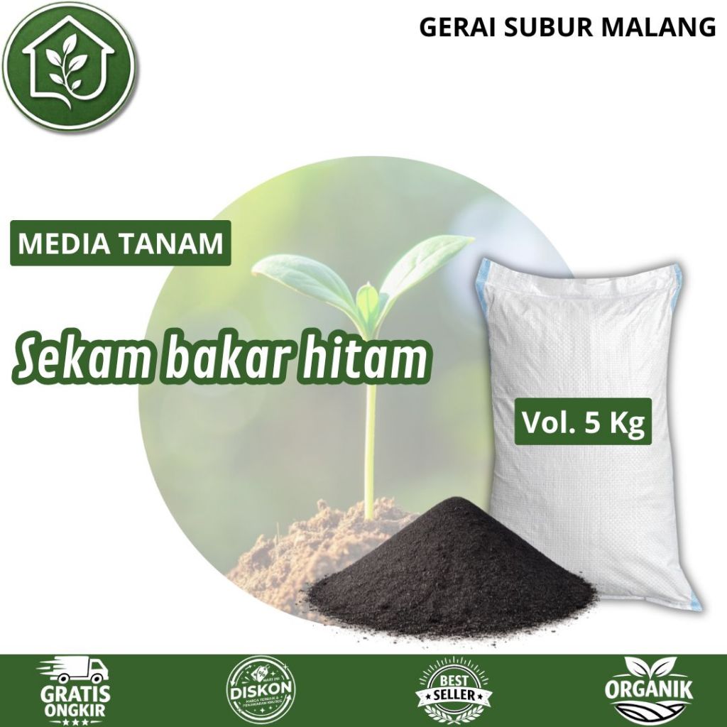 GERAI SUBUR MALANG Sekam Bakar Premium Vol. 5 Kg Media Tanam Organik Arang Sekam Padi Tanaman Hias