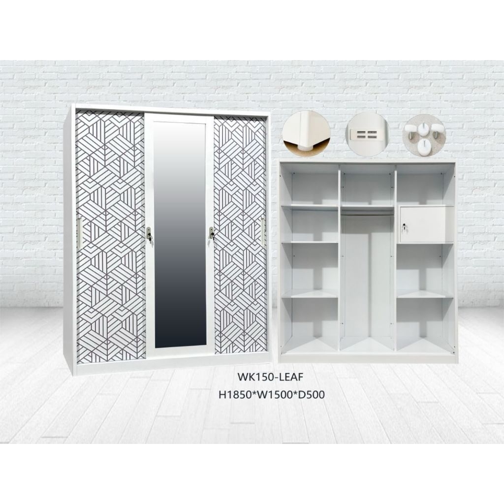 Lemari baju pakaian besi sliding 3 pintu 150 - BANDUNG saja