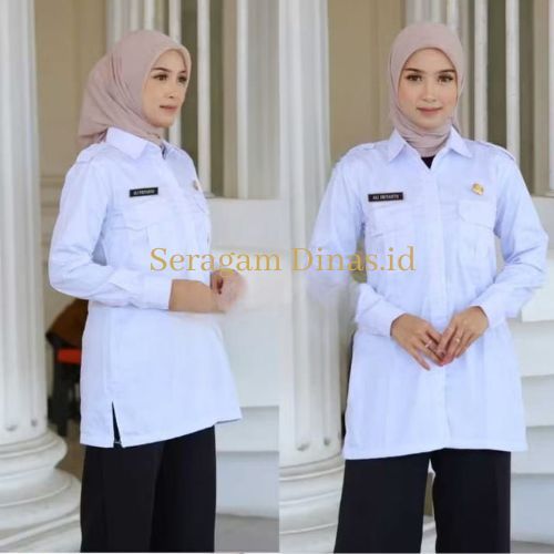 Kemeja Tunik PDH PNS Seragam Putih Wanita Lengan Panjang