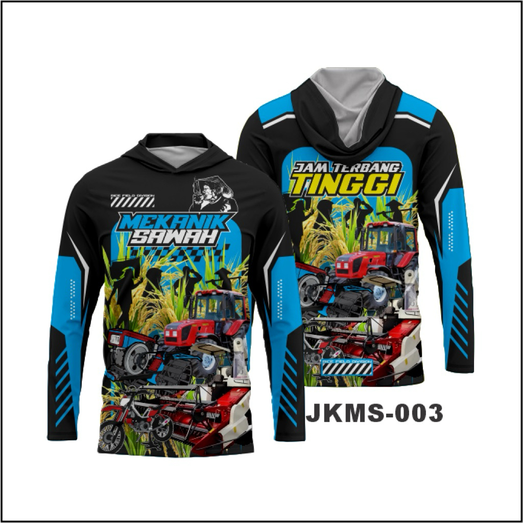Jersey Baju Kaos Mekanik Sawah Lengan Panjang Full Printing Kupluk