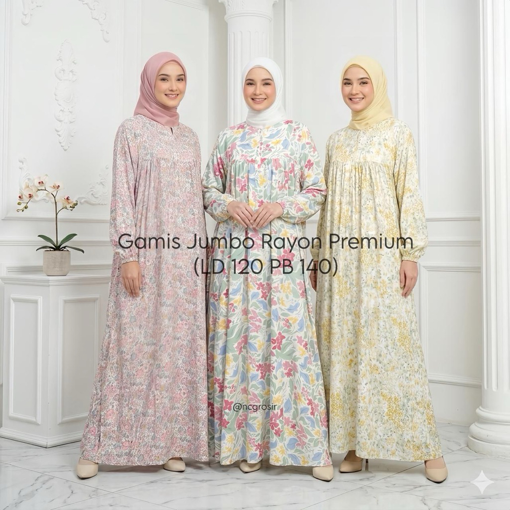 Gamis Jumbo Katun Rayon Premium •By Arsy Fashioned Gamis Jumbo LD120 PB140 Busuifriendly