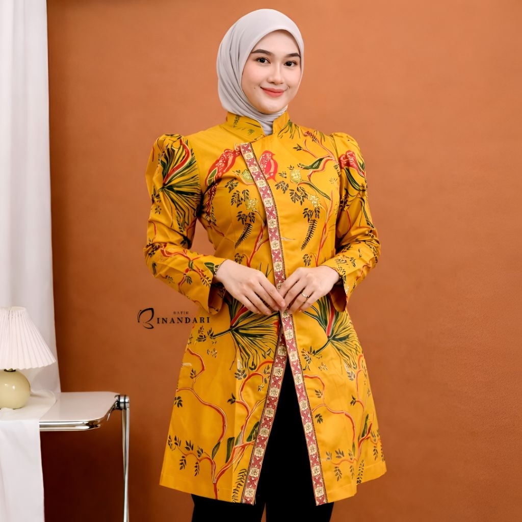 KEMUNING Tunik Atasan Wanita Motif Elegan Puspa Bahan Katun 100% Lapisan Tricot Waffle Premium Nyama