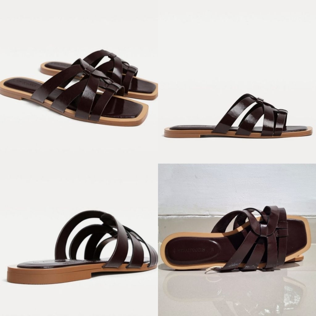 STRADIVARIUS SANDAL SENDAL FLAT STRAP BROWN BARU ASLI ORIGINAL