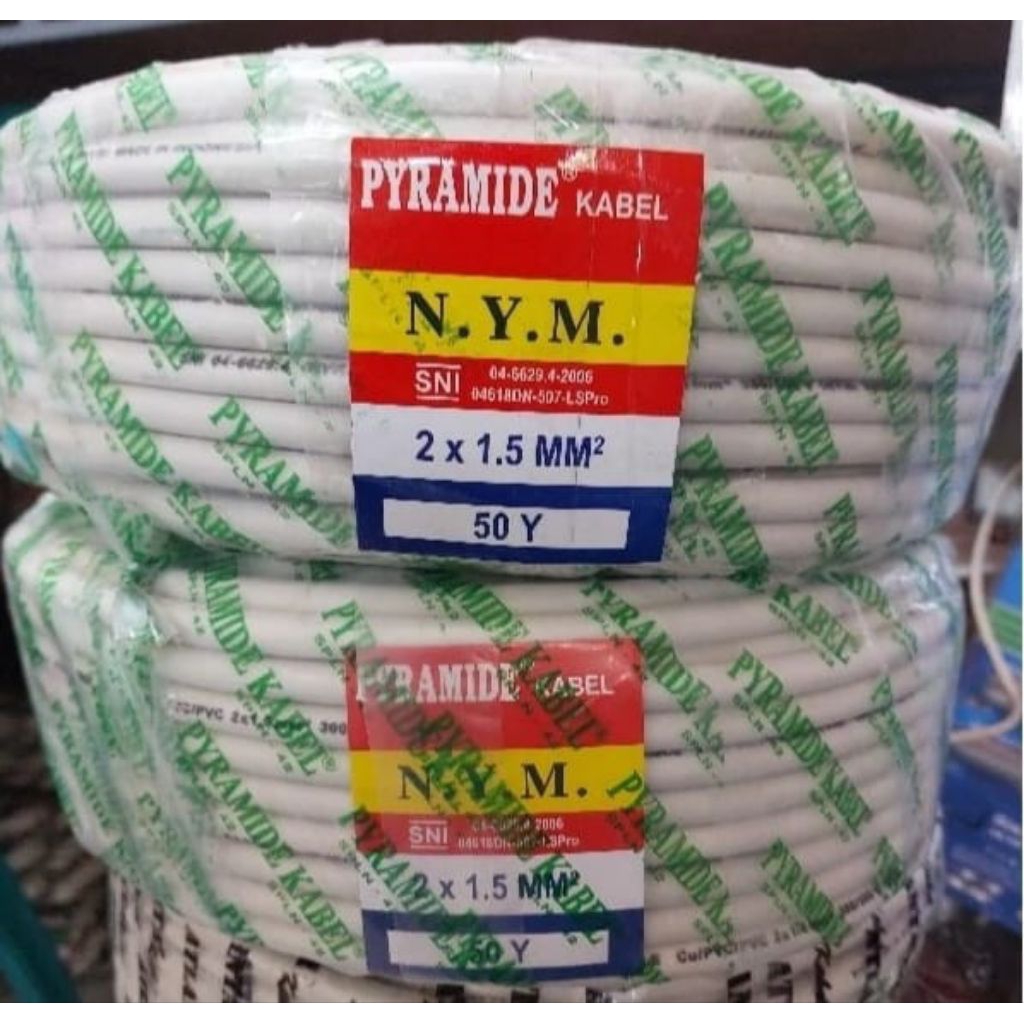 Kabel NYM PYRAMIDE Tembaga 2x1.5 50 Yard - Lapisan PVC Tahan Lama, Inti Tembaga, Ideal untuk Rumahk