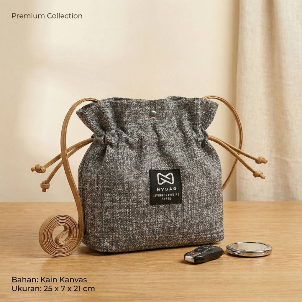 Tas Slingbag Mini Serut Tali Panjang Slempang Cewek Simpel Minimalis Murah COD Semarang Buat Lebaran
