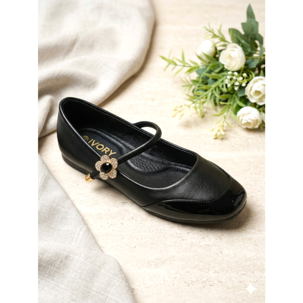 IVORY Sepatu Flat Marry Jane Hitam Elegant MJ-8109