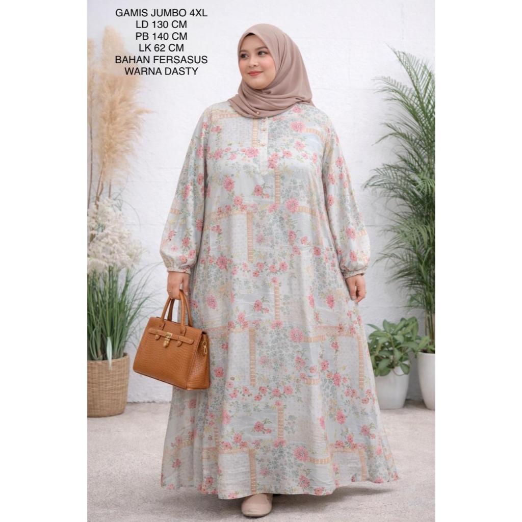 Gamis Jumbo Ld 130 Cm Motif Bunga Kekinian - Aulia Dress