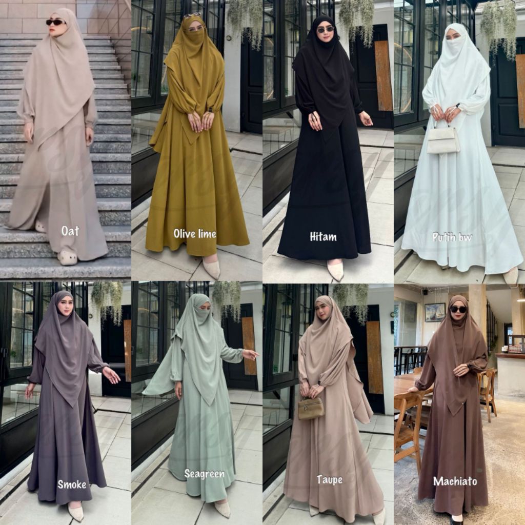 MADEN SYAR’I BY ARSY HIJAB ABAYA UMROH BAJU UMROH WANITA SET GAMIS SYARI FRENCH KHIMAR ALEXA ANTIUV 