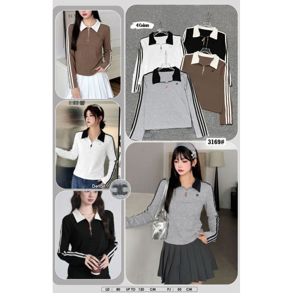 Kaos Lengan Panjang Polo Crop Import Premium