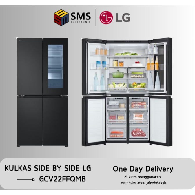 Kulkas Multi Door LG GC-V22FFQMB 595 Liter Kulkas LG Inverter Linear GCV22FFQMB // LG GCV22