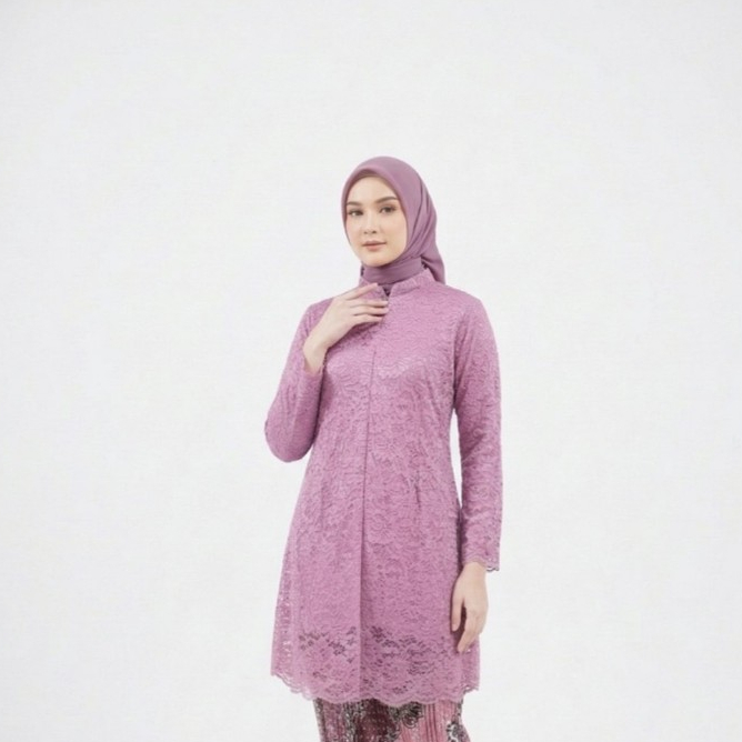 Promo Setelan Atasan Brokat Kondangan Ibu Ibu Mewah Tunik Kerah Sanghai Seleting Depan Brokat Dewasa