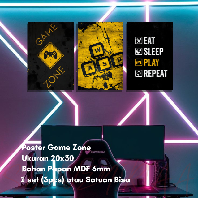 Poster Game Zone Papan MDF – Dekorasi Kamar / Cafe / Studio