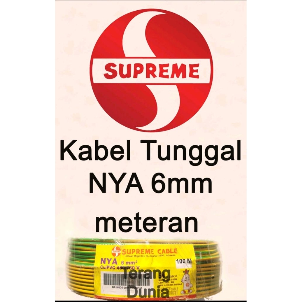 Kabel NYA 6mm Kabel Tunggal 6mm Kabel Tunggal Supreme 6mm Supreme NYA Kabel Tunggal 6mm