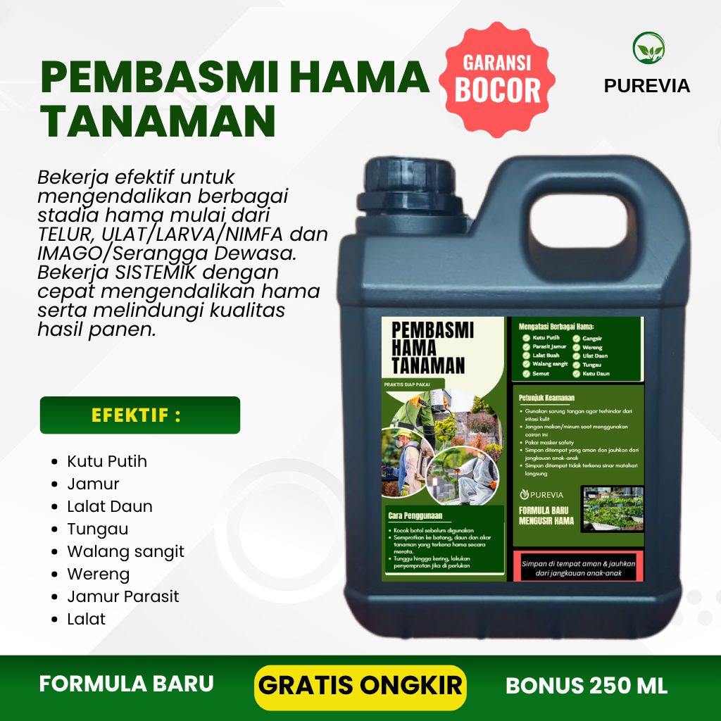 1 LITER BONUS 250 ml - Obat Hama Tanaman Kutu Putih Ulat Semut Pada Tanaman Hias, Sayur mayur & Buah