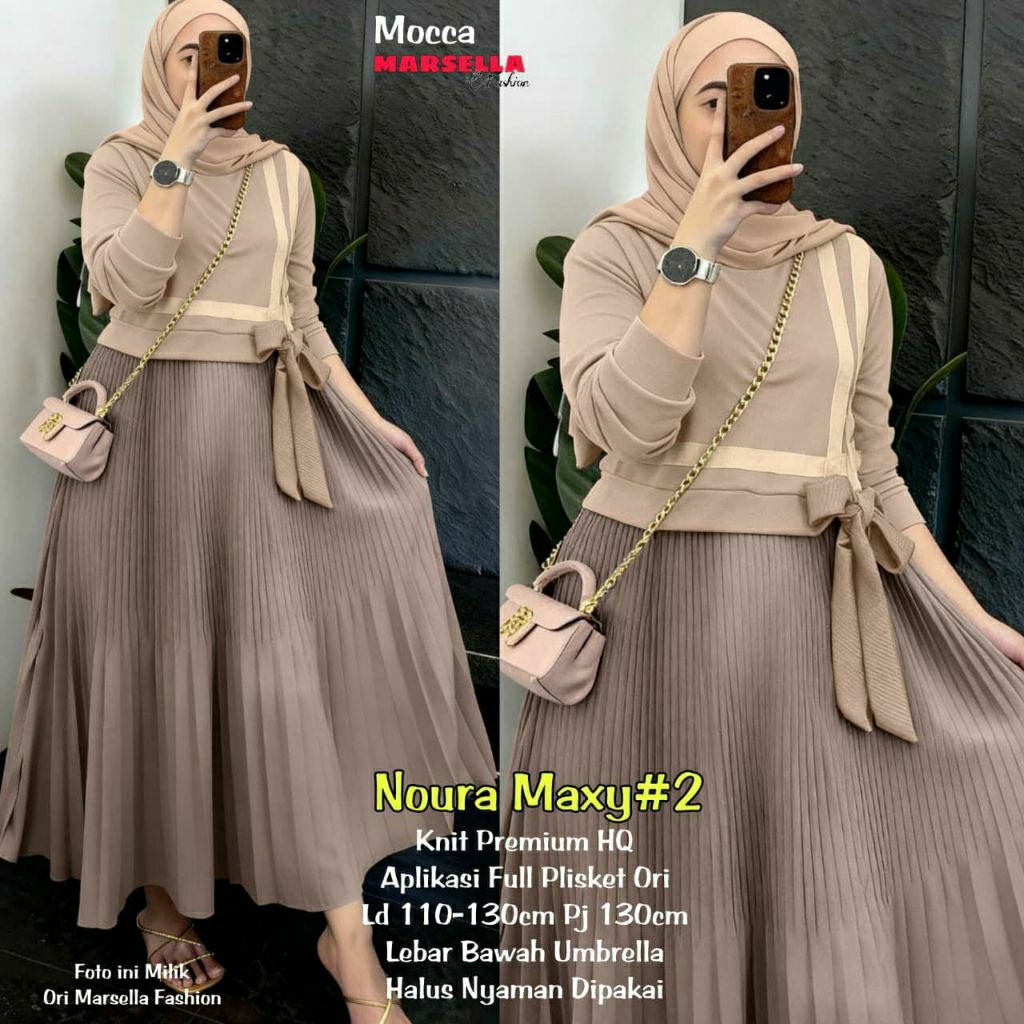 NOURA MAXI DRESS ELEGAN OVERSIZE ORI BY MARSELLA/GAMIS WANITA JUMBO MAT KNIT IMPORT MIX PLISKET LD 1