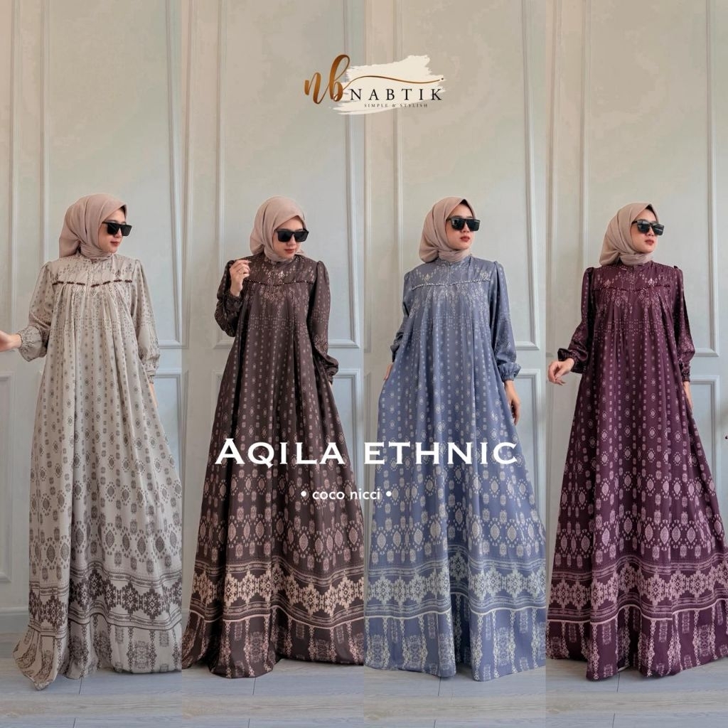 NABTIK - Aqila Ethnic Gamis Muslimah Motif | Bahan Coco Nicci x Permata | Gamis Pesta Kondangan Jumb