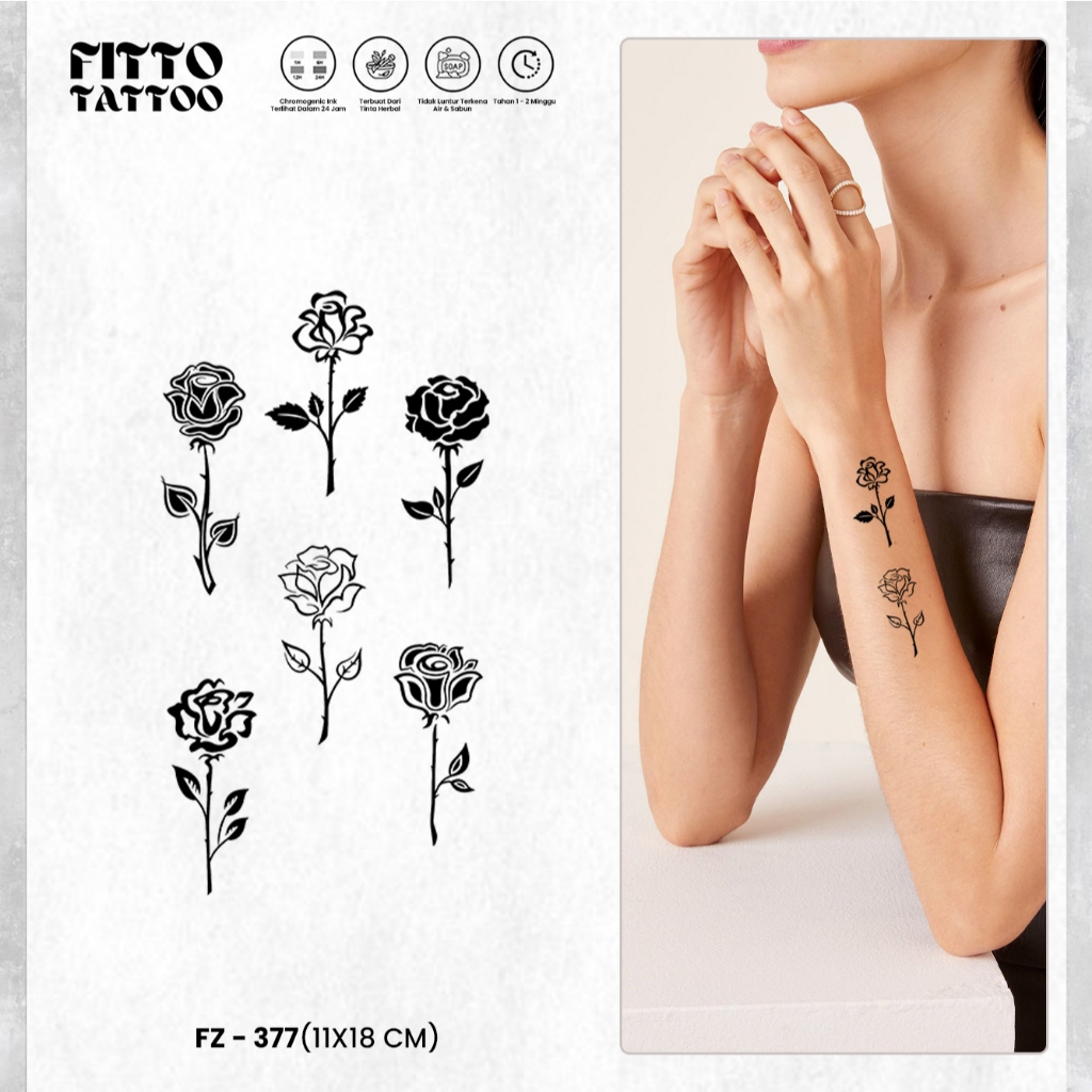 Tato Temporer Sementara Fruit Ink Tatto Bunga Mawar Flower Stiker Tahan Lama Halal Tinta Herbal
