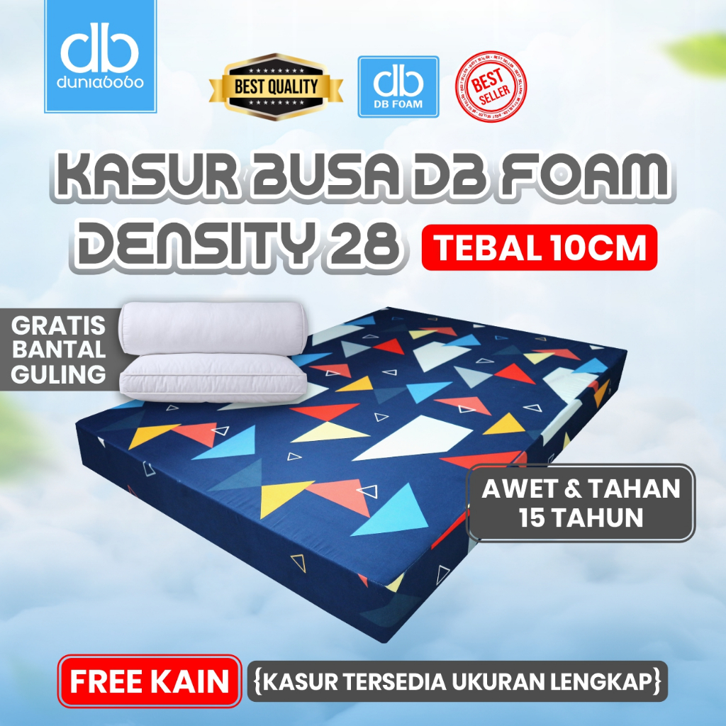 Kasur busa DB FOAM D28 Tebal 10cm (FREE BANTAL GULING) Ukuran 90x200, 100x200, 120x200, 140x200, 150